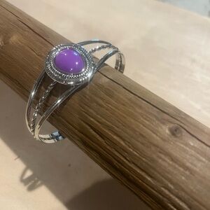 Elegant Silver Bracelet with Purple Stone